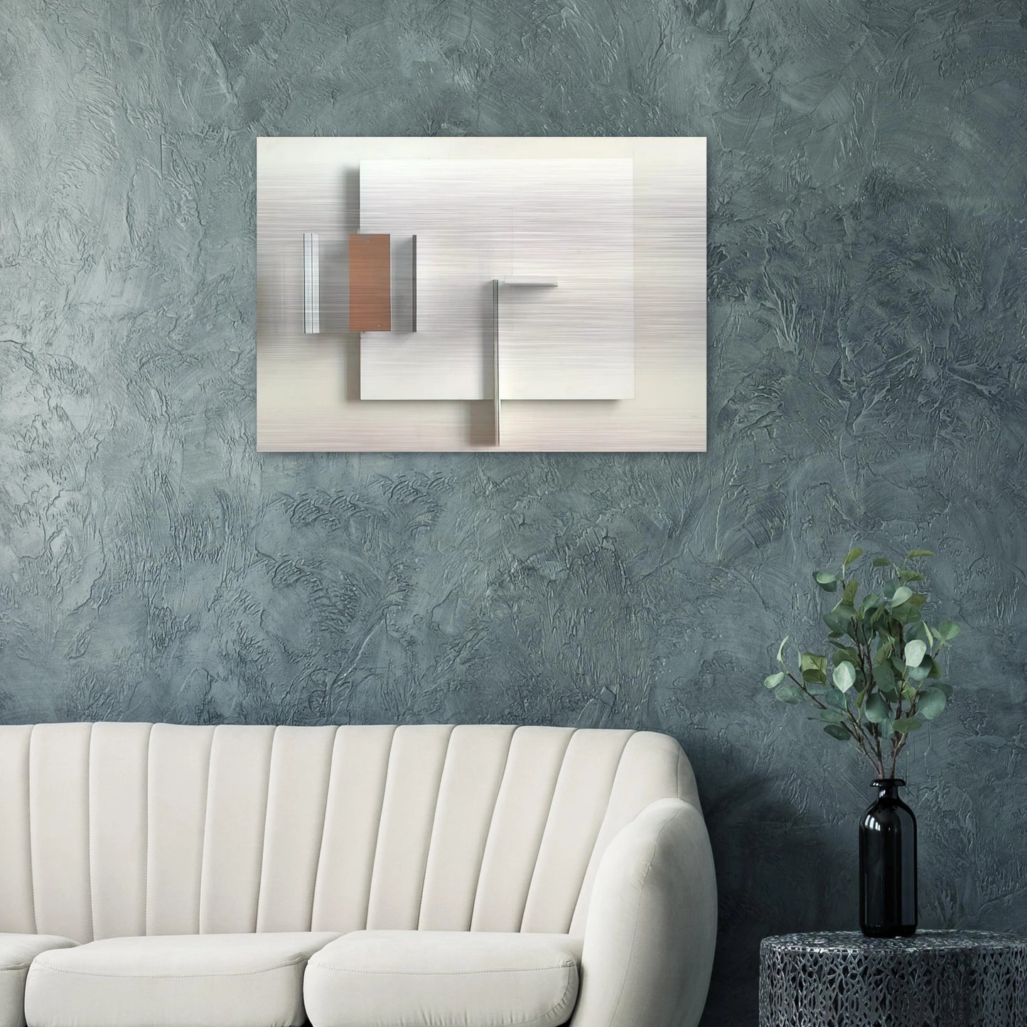 Abstract in White, Black and Ochre - 1962 - Victor Pasmore Brushed Aluminum Print - 70x100 cm / 28x40 inches | Victor Pasmore Aluminum Print | Victor Pasmore Prints
