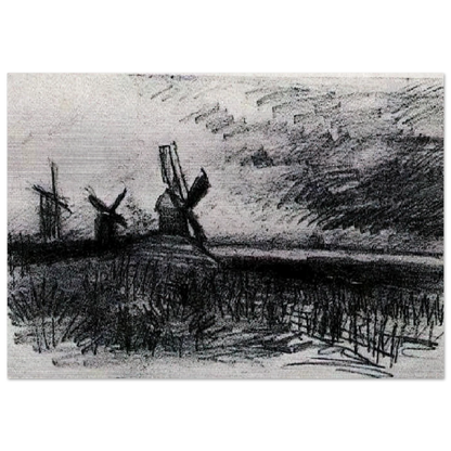 Windmills at Montmartre - Vincent van Gogh Brushed Aluminum Print - 70x100 cm / 28x40 inches | Vincent van Gogh Aluminum Print | Vincent van Gogh Prints