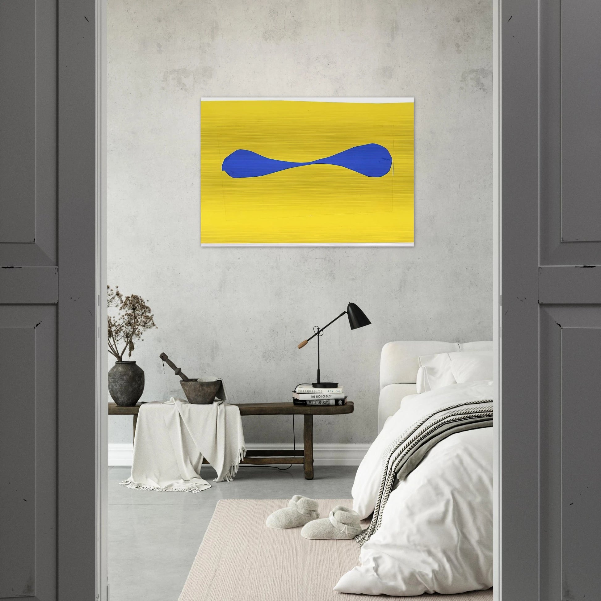 Blue Form on Yellow - Ellsworth Kelly Brushed Aluminum Print - 70x100 cm / 28x40 inches | Ellsworth Kelly Aluminum Print | Ellsworth Kelly Prints
