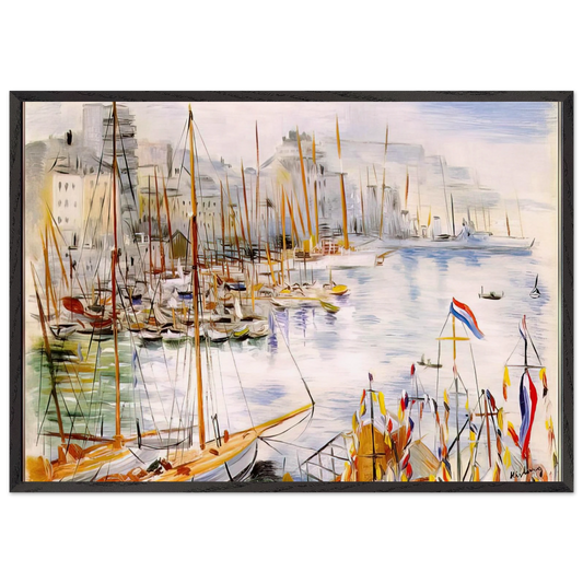 MARSEILLE PORT - Moise Kisling 70x100 cm / 28x40 inches Framed Art Print – Black Wooden Frame