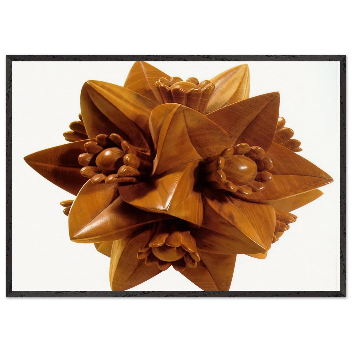 POLYHEDRON WITH FLOWERS - MC Escher 70x100 cm / 28x40 inches Framed Art Print – Black Wooden Frame | Maurits Cornelis Escher Prints