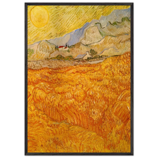 Wheat Field behind Saint Paul Hospital with a Reaper - Vincent van Gogh 70x100 cm / 28x40 inches Framed Art Print – Black Wooden Frame
