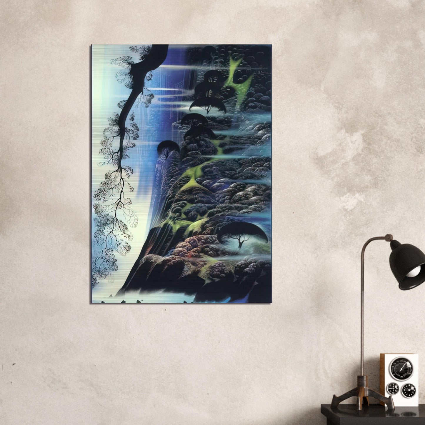 Steep Coast Line - Eyvind Earle Brushed Aluminum Print - 70x100 cm / 28x40 inches | Eyvind Earle Aluminum Print | Eyvind Earle Prints