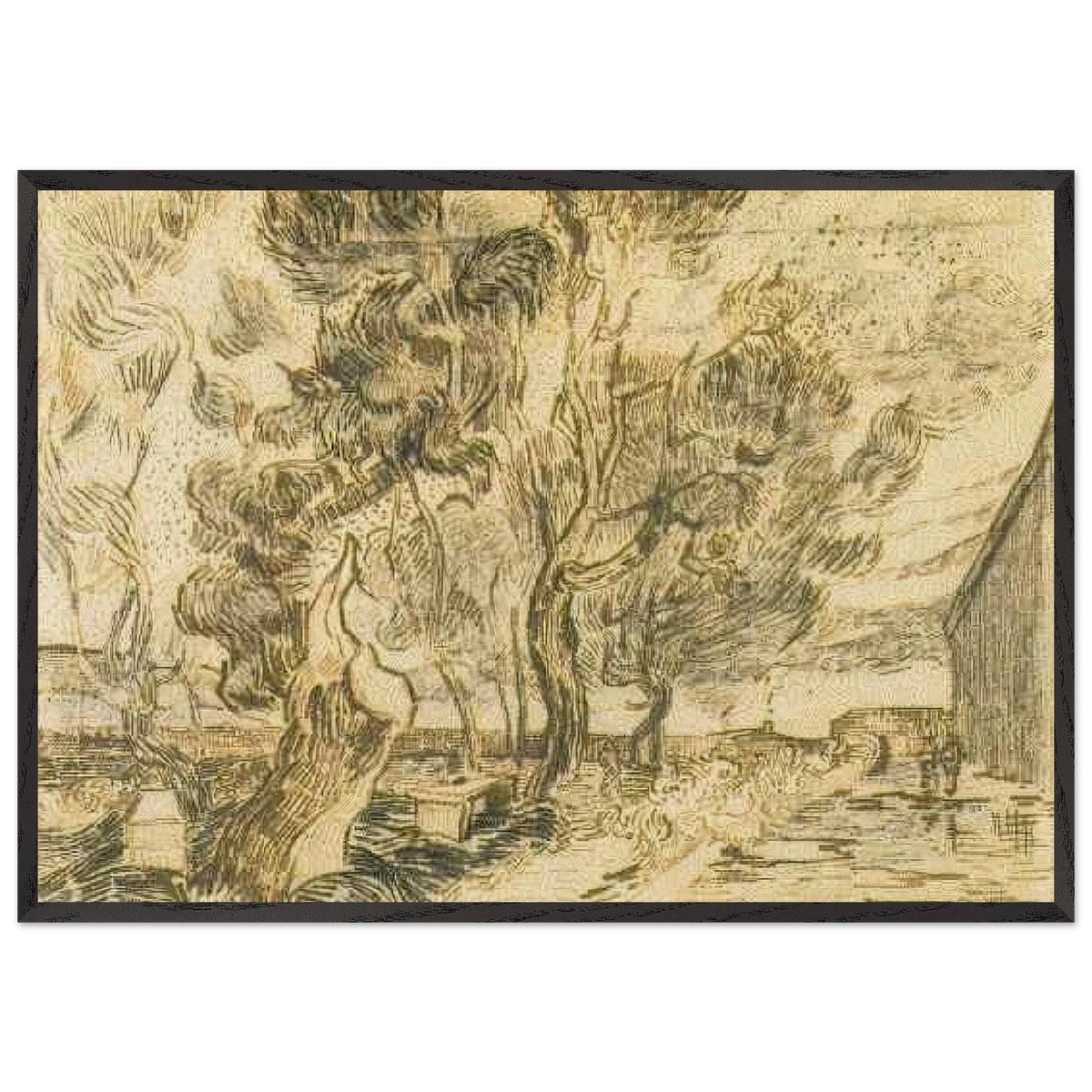 A Corner of the Asylum and the Garden with a Heavy sawn-off Tree - Vincent van Gogh 70x100 cm / 28x40 inches Framed Art Print – Black Wooden Frame