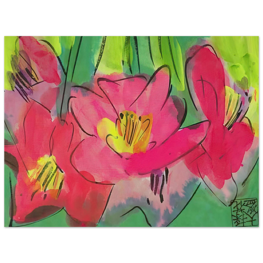 Walasse Ting - The Pinkest Flowers - NaÃ¯ve Art Primitivism, Pop Art  75x100 cm / 30x40inches Fine Art Poster