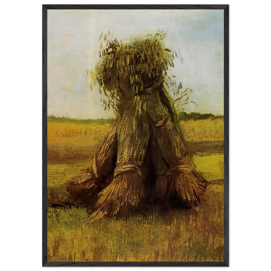 Sheaves of Wheat in a Field - Vincent van Gogh 70x100 cm / 28x40 inches Framed Art Print – Black Wooden Frame