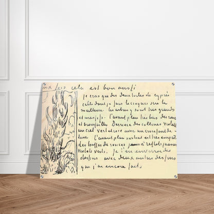 Cypresses Sketch on a Letter to Theo Van Gogh - Vincent van Gogh Acrylic Print - 70x100 cm / 28x40″ inches | Vincent van Gogh Wall Art | Vincent van Gogh Prints