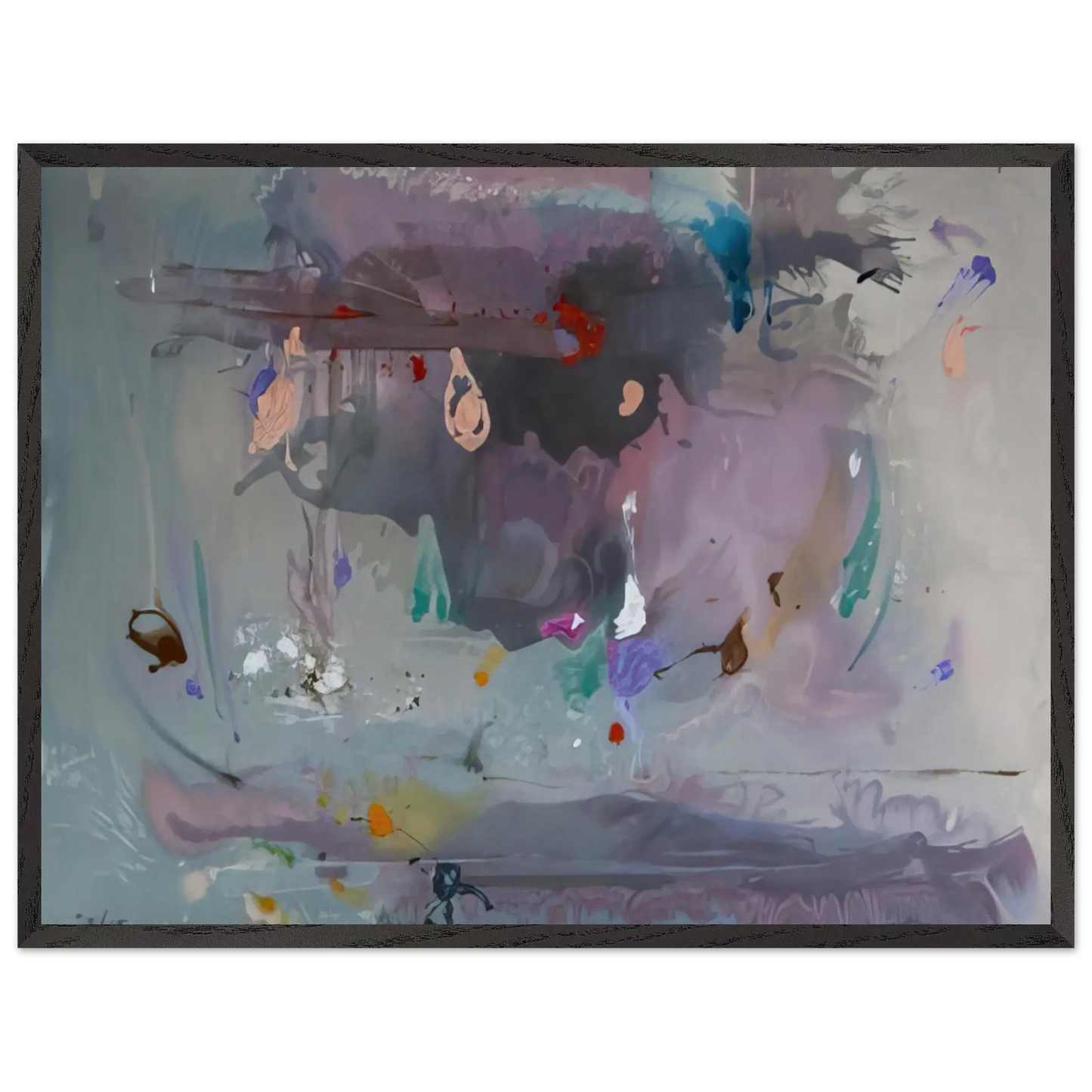 Helen Frankenthaler - Grey Fireworks - 2000 Wall art - 27x35 cm / 11x14 Inches - Premium Wooden Framed Poster With Fine Art Paper - White frame