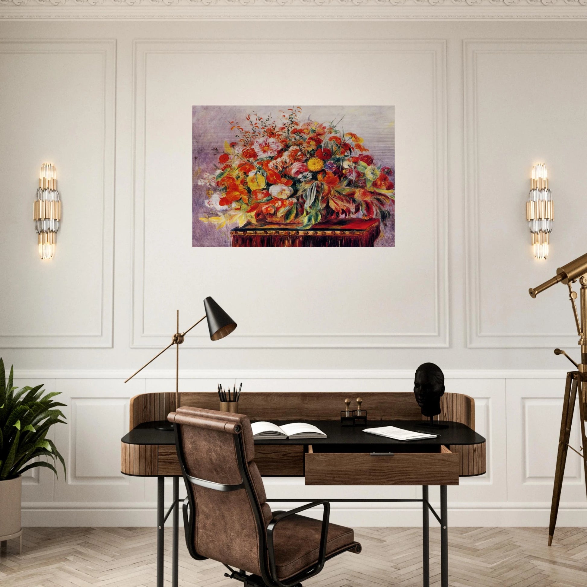 Basket of Flowers - Pierre-Auguste Renoir Brushed Aluminum Print - 70x100 cm / 28x40 inches | Pierre-Auguste Renoir Aluminum Print | Pierre-Auguste Renoir Prints