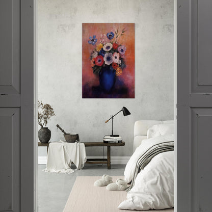 BOUQUET OF FLOWERS IN A BLUE VASE 1 - Odilon Redon Brushed Aluminum Print - 70x100 cm / 28x40 inches | Odilon Redon Aluminum Print | Odilon Redon Prints