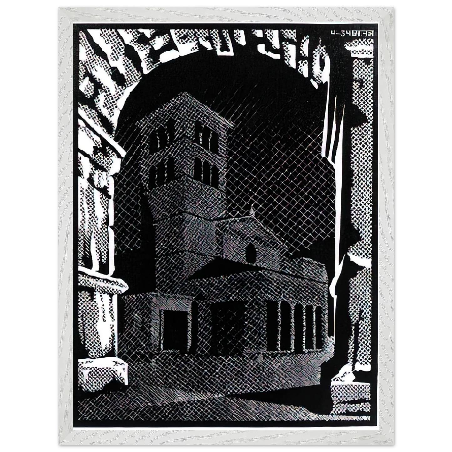 MC Escher - NOCTURNAL ROME 3 Wall Art - 30x40 cm / 12x16 inches - Premium Wooden Framed Poster With Fine Art Paper - Black frame