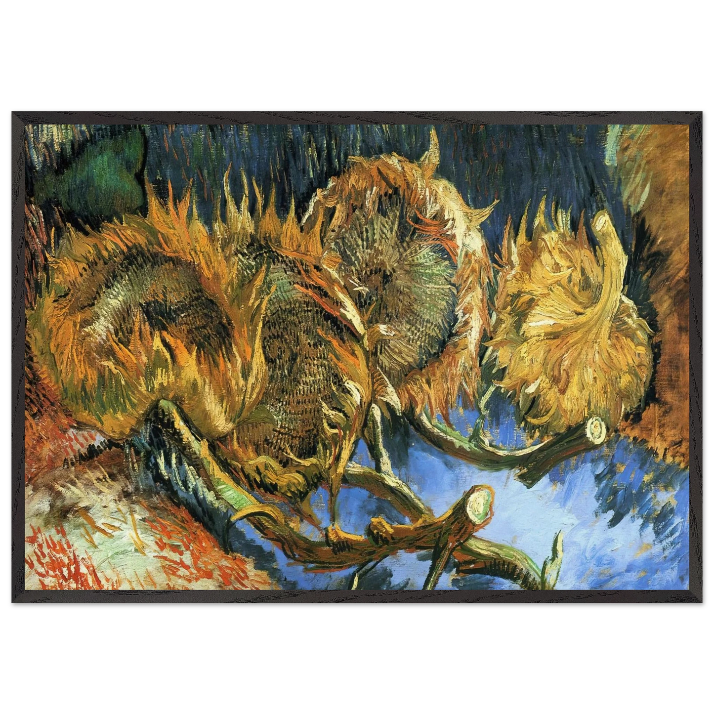 Still Life with Four Sunflowers - Vincent van Gogh 70x100 cm / 28x40 inches Framed Art Print – Black Wooden Frame