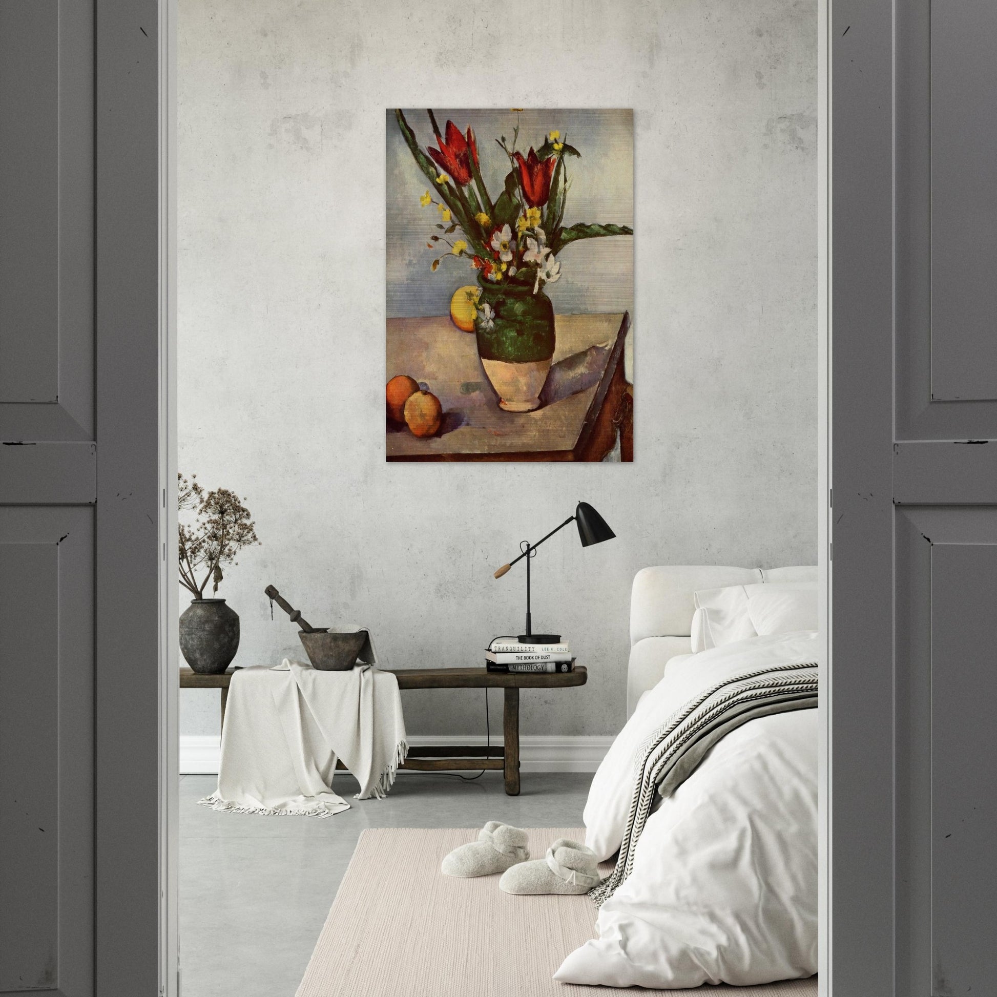 Still Life, Tulips and apples - Paul Cézanne Brushed Aluminum Print - 70x100 cm / 28x40 inches | Paul Cézanne Aluminum Print | Paul Cézanne Prints