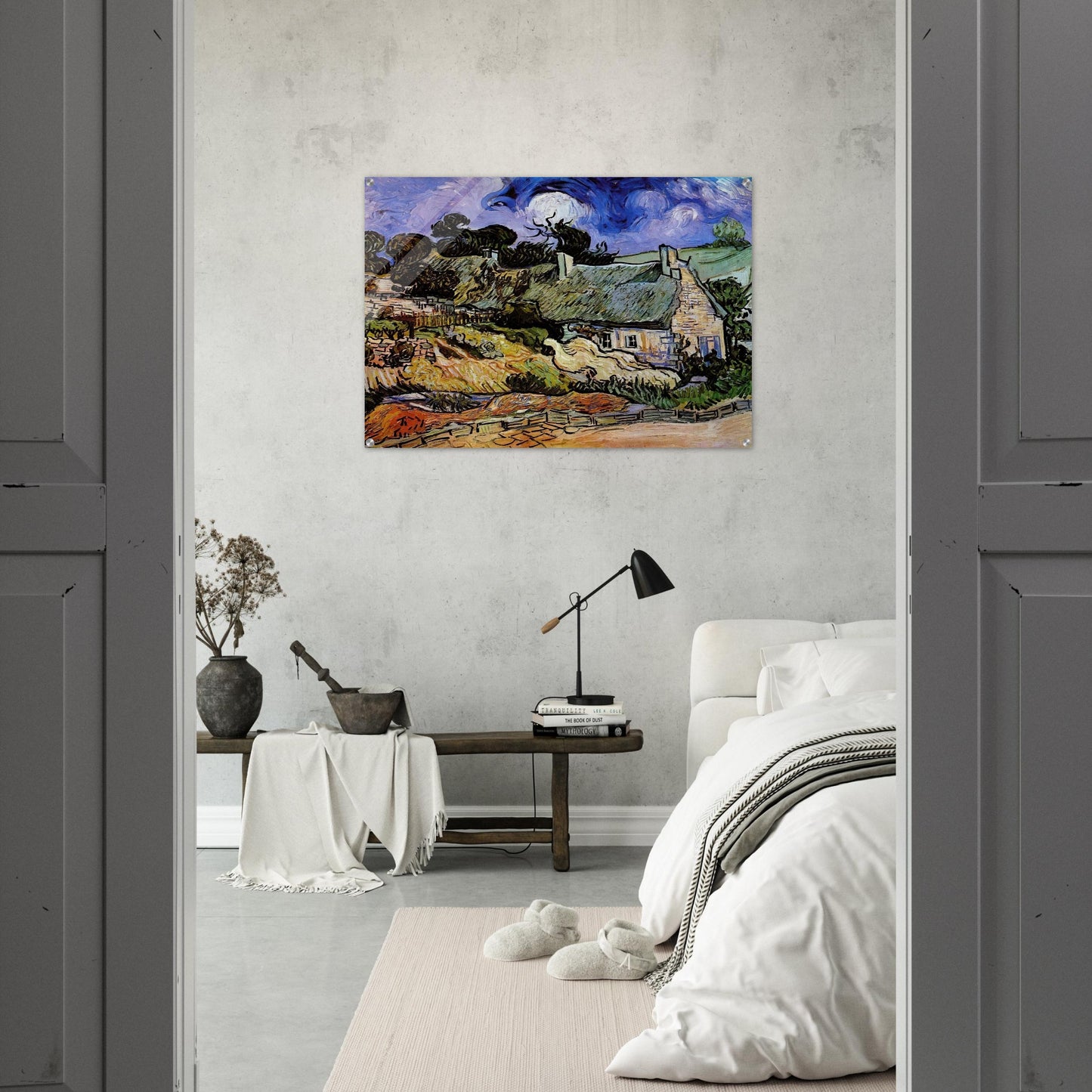 Houses with Thatched Roofs, Cordeville - Vincent van Gogh Acrylic Print - 70x100 cm / 28x40″ inches