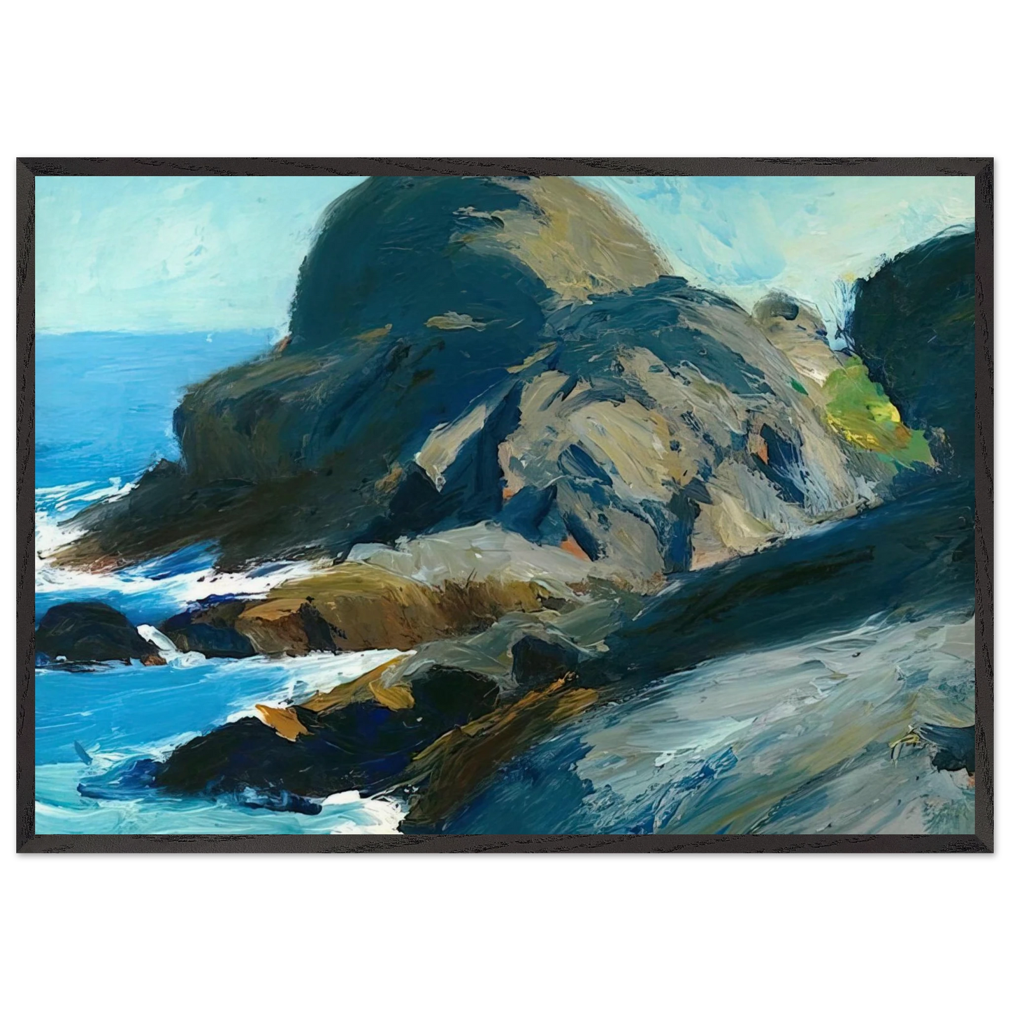 Rocky Shore - Edward Hopper 70x100 cm / 28x40 inches Framed Art Print – Black Wooden Frame
