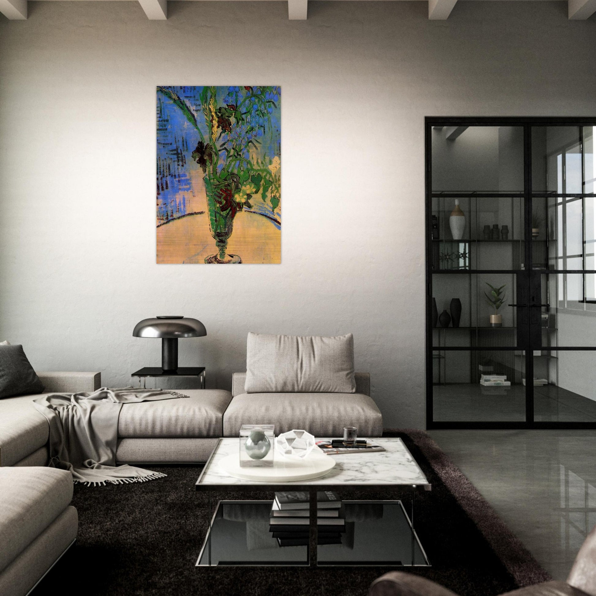 Still Life Glass with Wild Flowers - Vincent van Gogh Brushed Aluminum Print - 70x100 cm / 28x40 inches | Vincent van Gogh Aluminum Print | Vincent van Gogh Prints