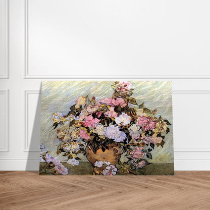 Still Life Vase with Roses - Vincent van Gogh Brushed Aluminum Print - 70x100 cm / 28x40 inches | Vincent van Gogh Aluminum Print | Vincent van Gogh Prints