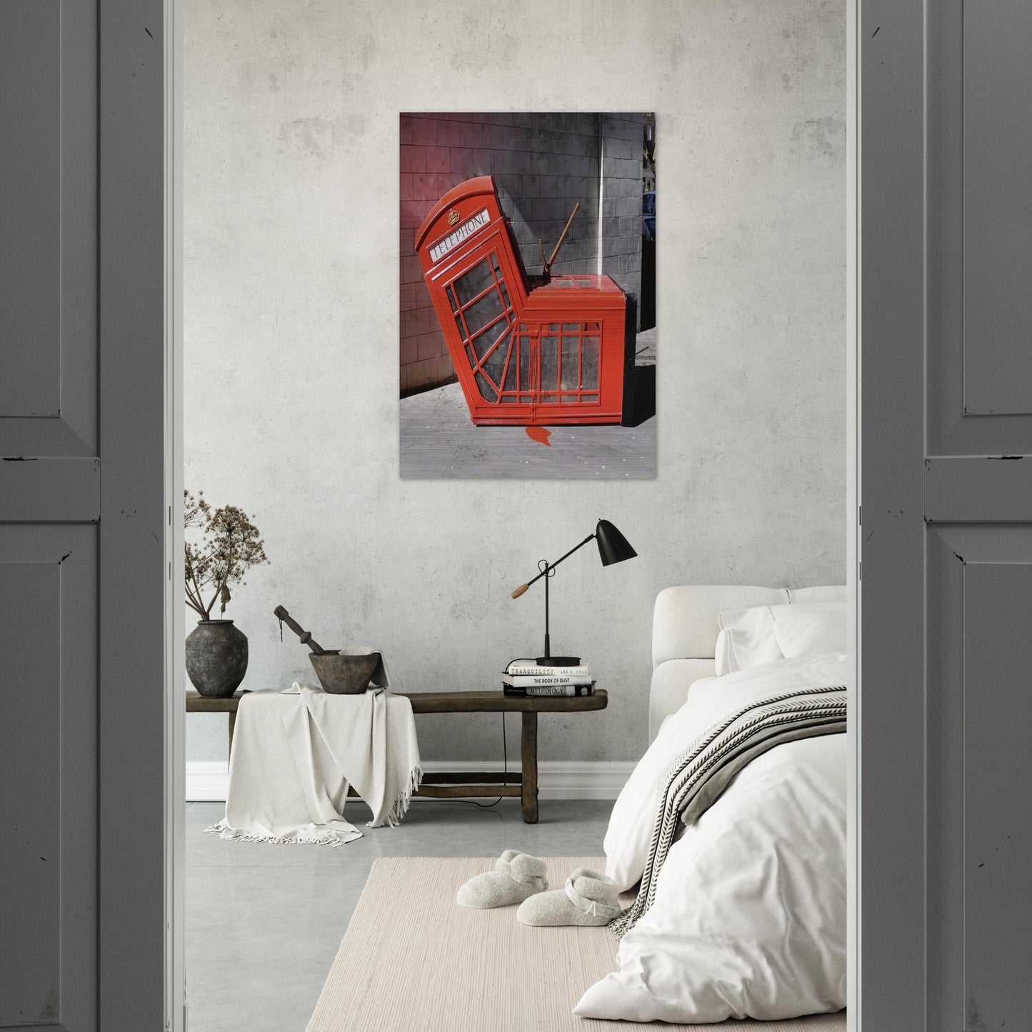VANDALISED PHONE BOX 2005 - Banksy Brushed Aluminum Print - 70x100 cm / 28x40 inches | Banksy Aluminum Print | Banksy Prints