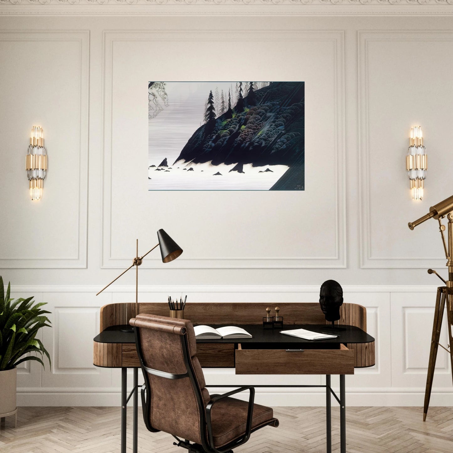 Spruce Redwoods and Pine - Eyvind Earle Brushed Aluminum Print - 70x100 cm / 28x40 inches | Eyvind Earle Aluminum Print | Eyvind Earle Prints