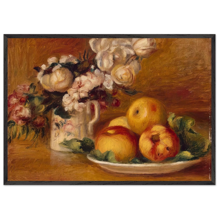 Apples and Flowers - Pierre-Auguste Renoir 70x100 cm / 28x40 inches Framed Art Print – Black Wooden Frame