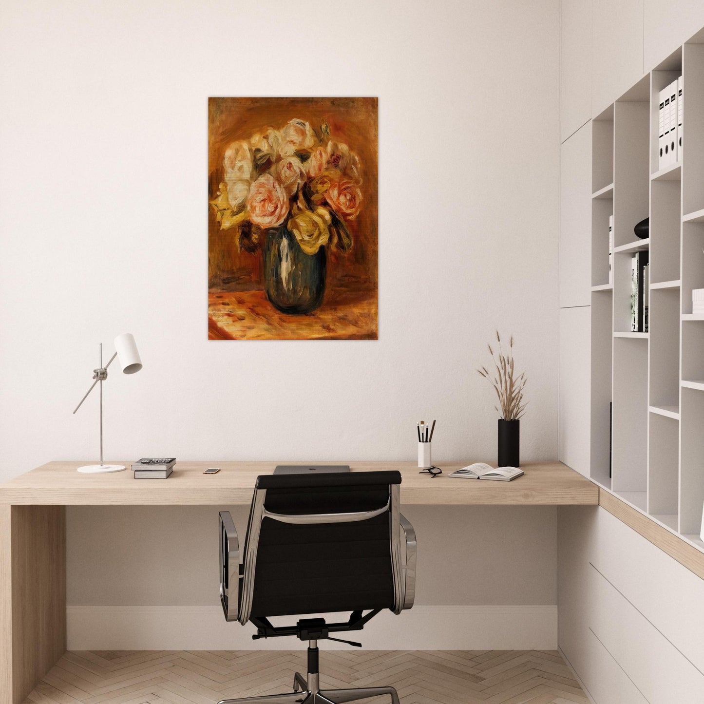 Roses in a Blue Vase - Pierre-Auguste Renoir Brushed Aluminum Print - 70x100 cm / 28x40 inches | Pierre-Auguste Renoir Aluminum Print | Pierre-Auguste Renoir Prints
