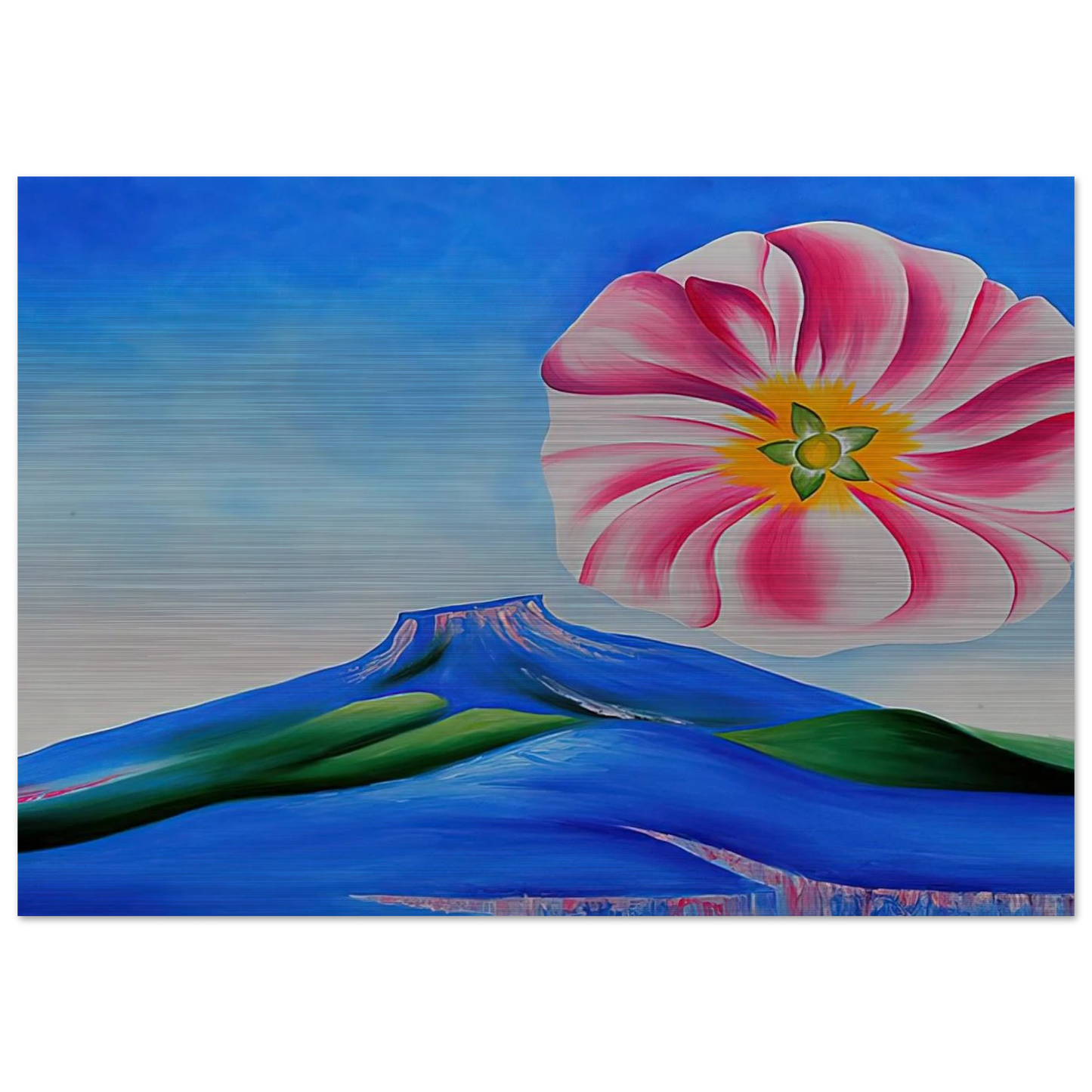 Hollyhock Pink with Pedernal - Georgia O'Keeffe Brushed Aluminum Print - 70x100 cm / 28x40 inches | Georgia O'Keeffe Aluminum Print | Georgia O'Keeffe Prints