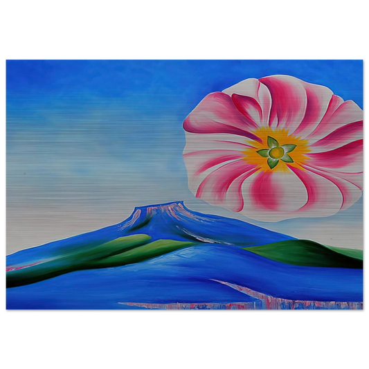 Hollyhock Pink with Pedernal - Georgia O'Keeffe Brushed Aluminum Print - 70x100 cm / 28x40 inches | Georgia O'Keeffe Aluminum Print | Georgia O'Keeffe Prints