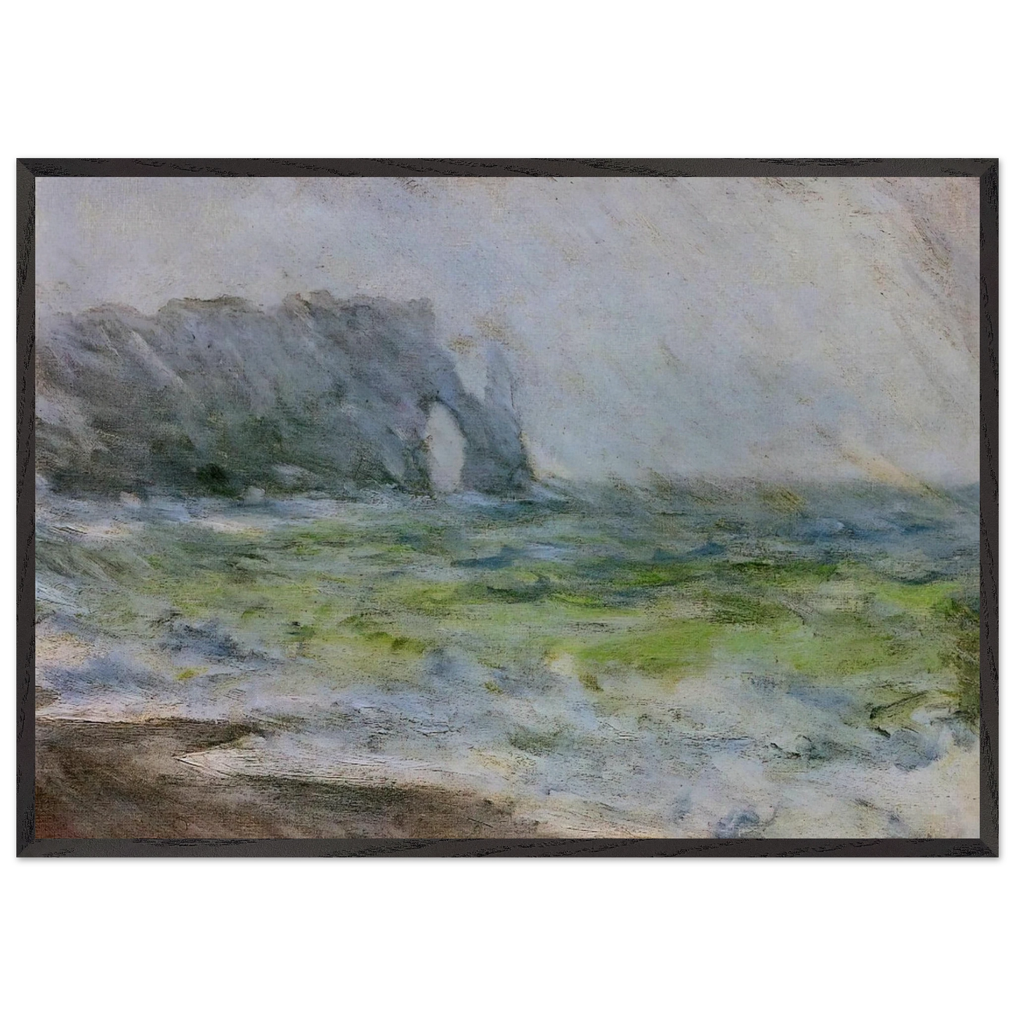 The Manneport Etretat in the Rain - claude monet 70x100 cm / 28x40 inches Framed Art Print – Black Wooden Frame