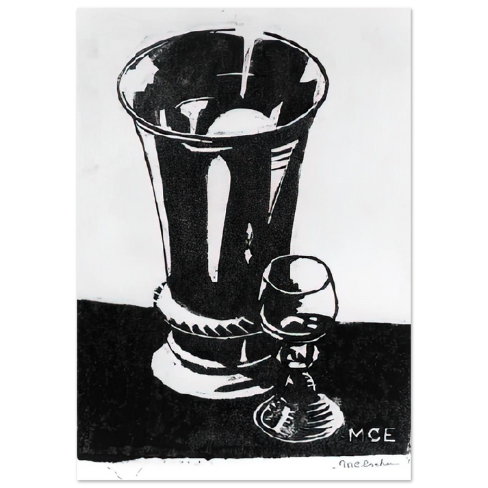 MC Escher - STILL LIFE 1917 Wall Art - 60x80 cm / 24x32 inches - Premium Wooden Framed Poster With Fine Art Paper - White frame
