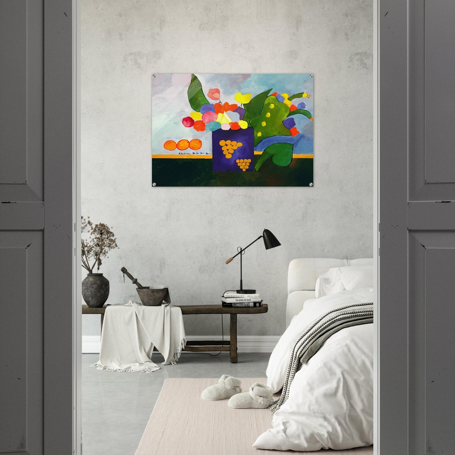 Vase With Flowers and Fruit - 2001 - Aldemir Martins Acrylic Print - 70x100 cm / 28x40″ inches