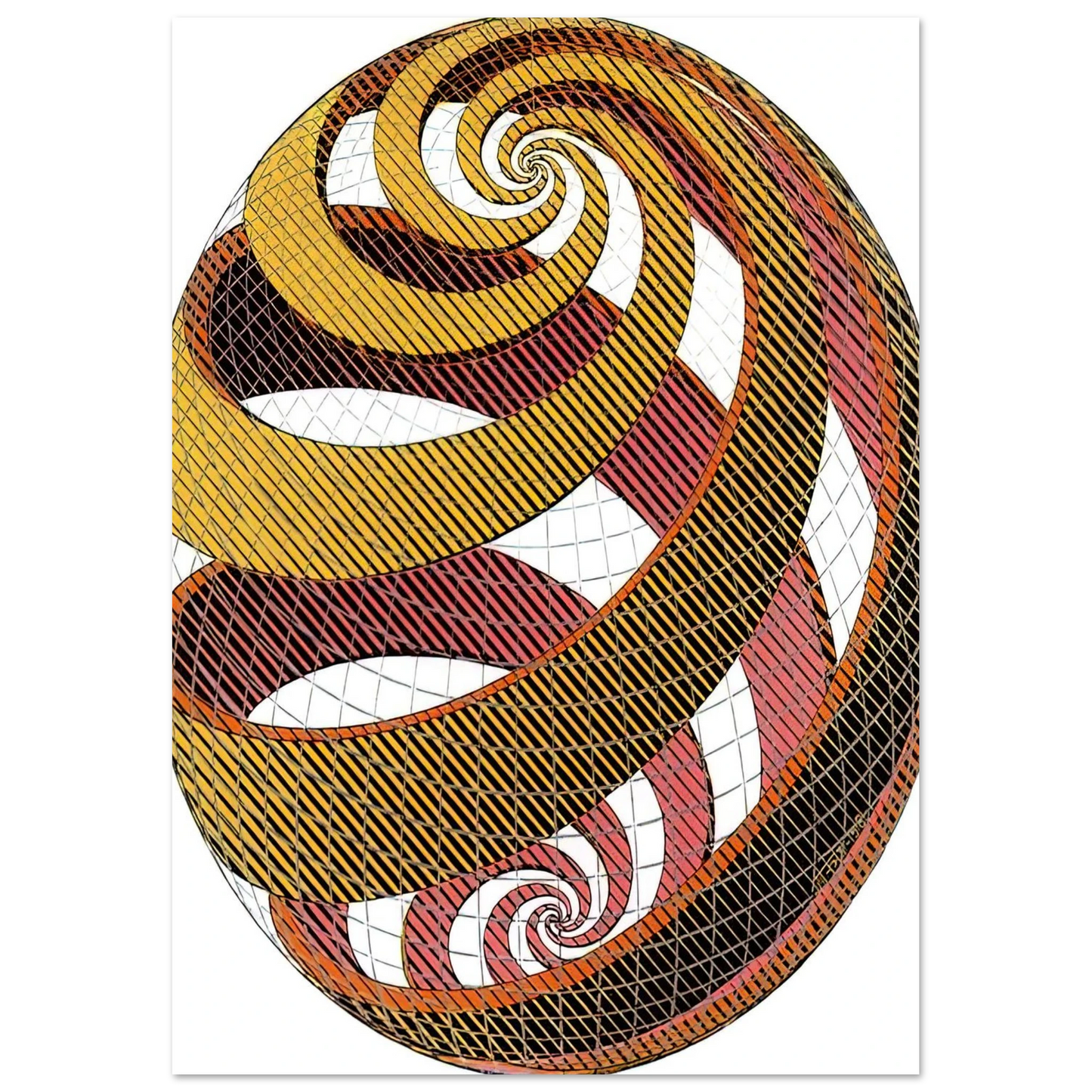 MC Escher - SPHERE SPIRALS Wall Art - 30x40 cm / 12x16 inches - Premium Wooden Framed Poster With Fine Art Paper-canvas - White frame