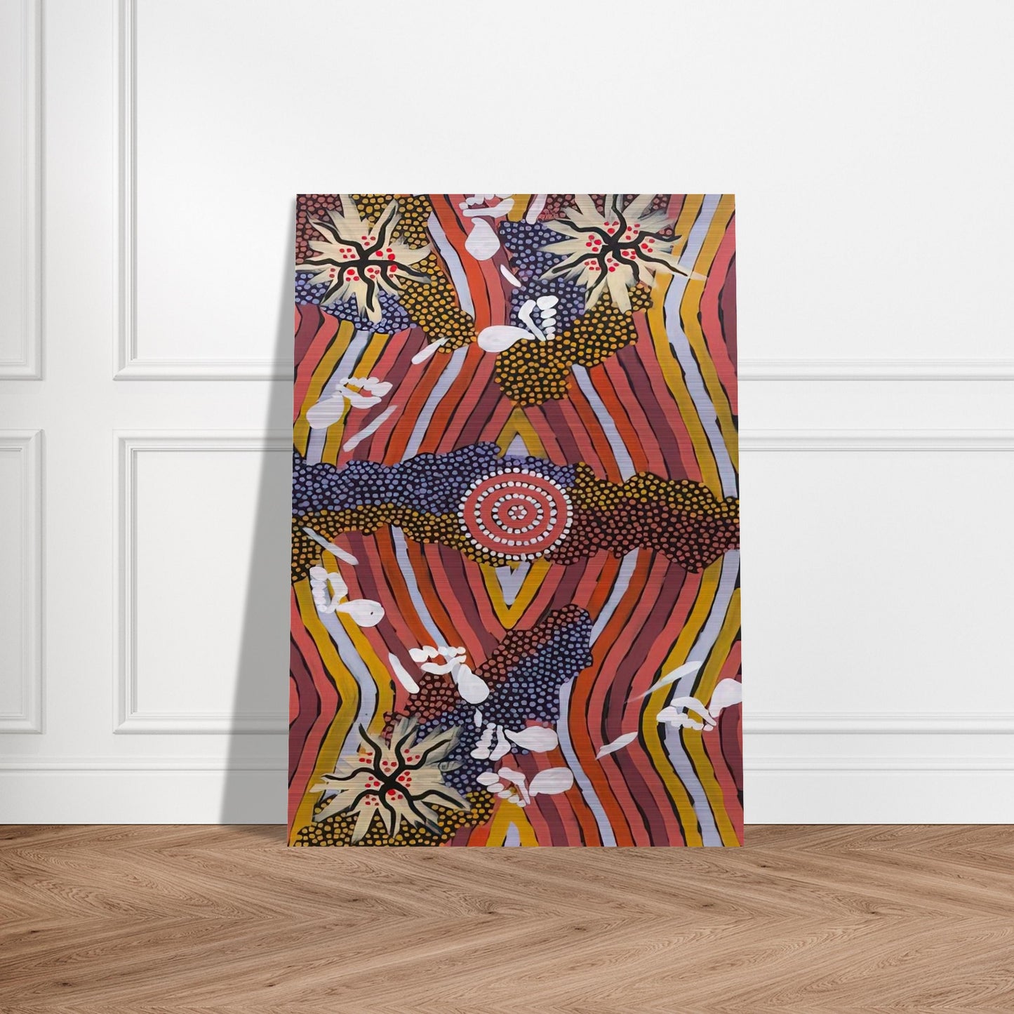 Womans Dreaming - 2000 - Clifford Possum Tjapaltjarri Brushed Aluminum Print - 70x100 cm / 28x40 inches | Clifford Possum Tjapaltjarri Aluminum Print | Clifford Possum Tjapaltjarri Prints