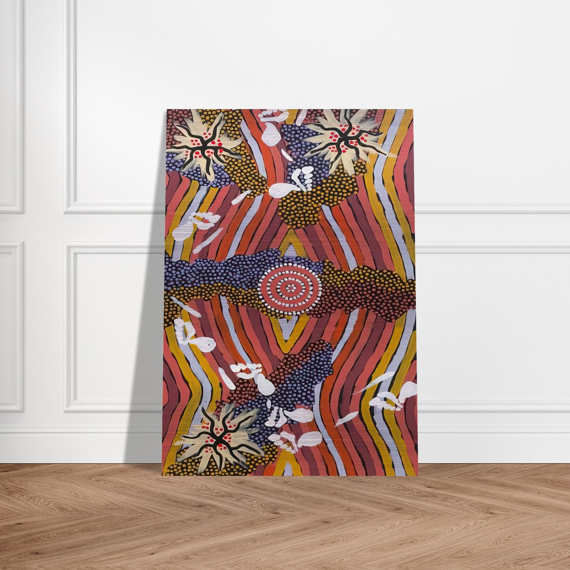Womans Dreaming - 2000 - Clifford Possum Tjapaltjarri Brushed Aluminum Print - 70x100 cm / 28x40 inches | Clifford Possum Tjapaltjarri Aluminum Print | Clifford Possum Tjapaltjarri Prints