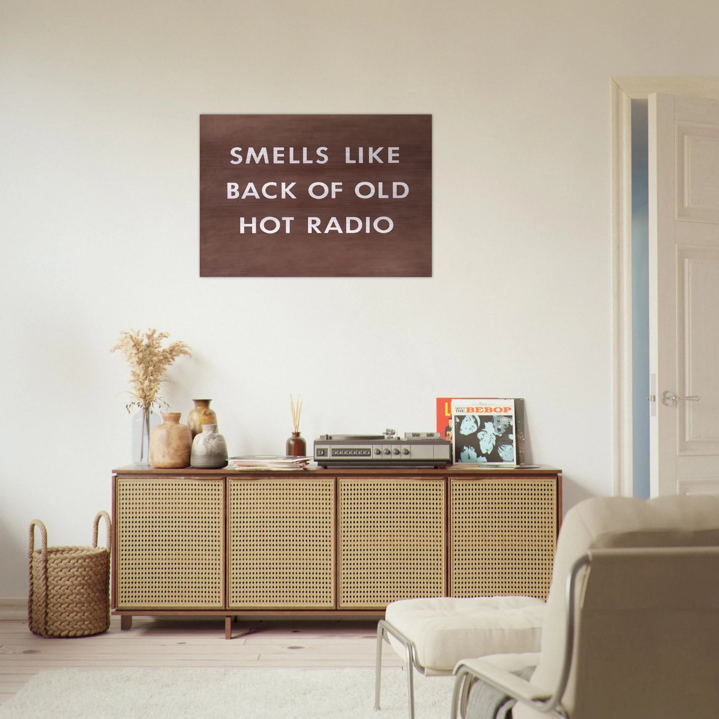 SMELLS LIKE BACK OF OLD HOT RADIO 1976 - Edward Ruscha Brushed Aluminum Print - 70x100 cm / 28x40 inches | Edward Ruscha Aluminum Print | Edward Ruscha Prints