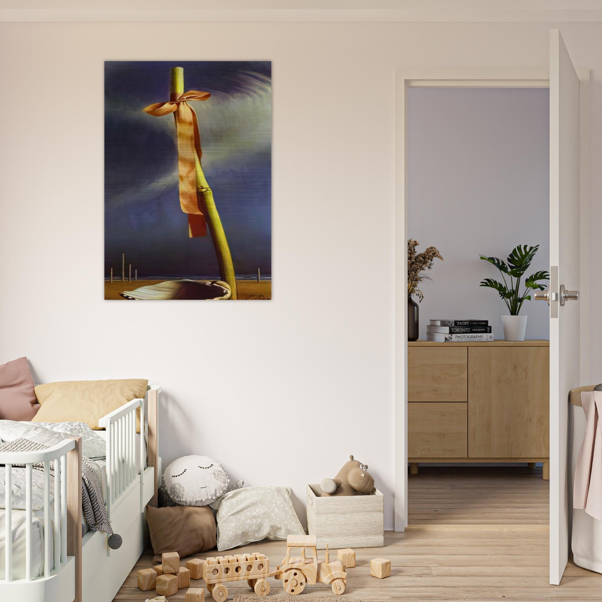 PINK KNOT AND SHELL ON THE SEASHORE - Salvador Dali Brushed Aluminum Print - 70x100 cm / 28x40 inches | Salvador Dali Aluminum Print | Salvador Dali Prints
