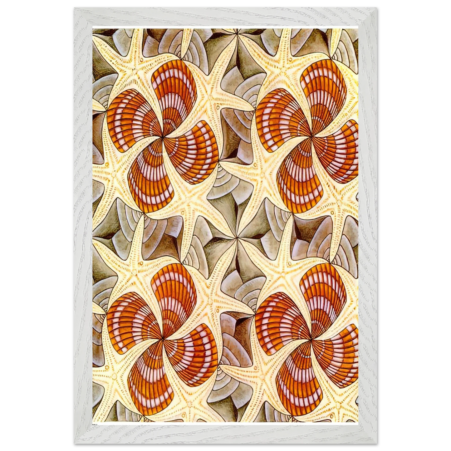 MC Escher - SHELLS AND STARFISH Wall Art - 21x29.7 cm / 8x12" - Premium Wooden Framed Poster With Fine Art Paper - Wood frame