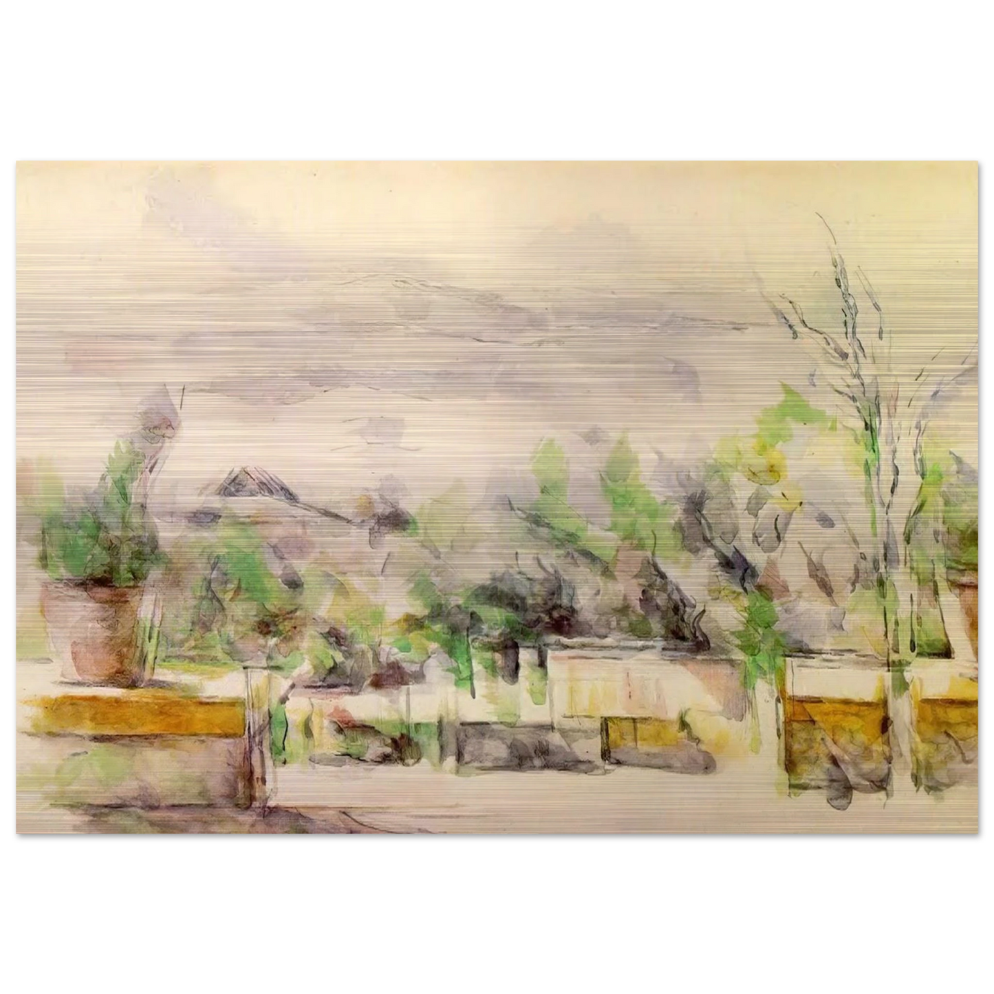 The Garden Terrace at Les Lauves - Paul Cézanne Brushed Aluminum Print - 70x100 cm / 28x40 inches | Paul Cézanne Aluminum Print | Paul Cézanne Prints