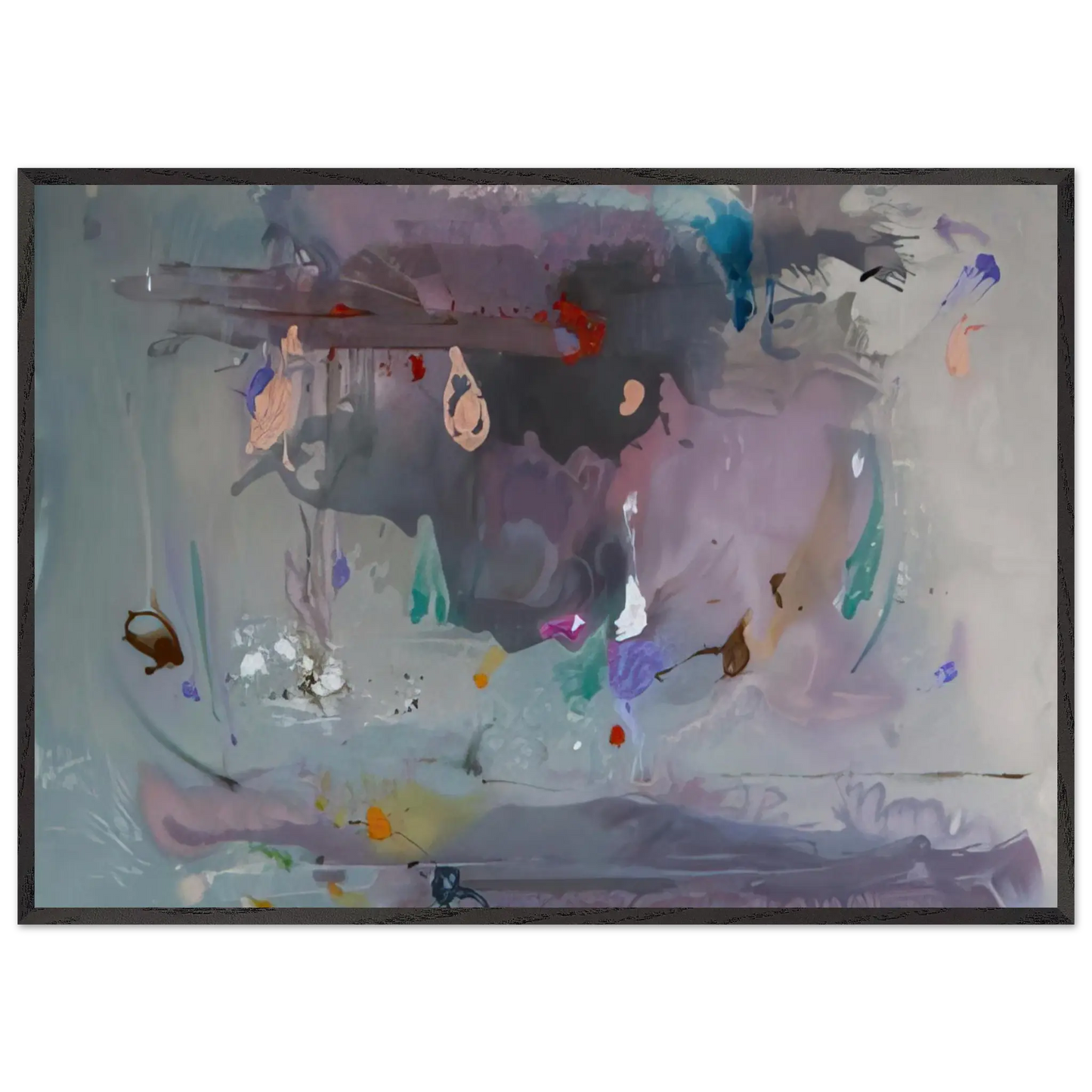 Helen Frankenthaler - Grey Fireworks - 2000 Wall art - 21x29.7 cm / 8x12" - Premium Wooden Framed Poster With Fine Art Paper - Black frame