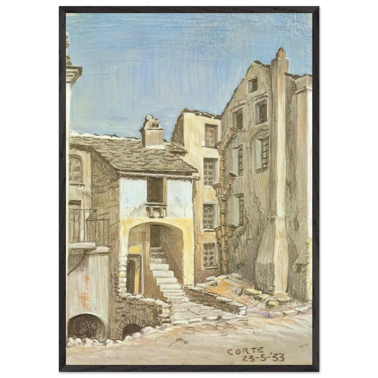 CORTE CORSICA - MC Escher 70x100 cm / 28x40 inches Framed Art Print – Black Wooden Frame | Maurits Cornelis Escher Prints