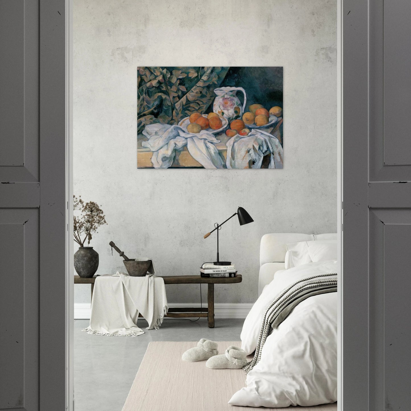 Still Life with Curtain and Flowered Pitcher - Paul Cézanne Brushed Aluminum Print - 70x100 cm / 28x40 inches | Paul Cézanne Aluminum Print | Paul Cézanne Prints