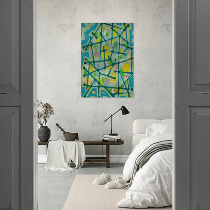 Blue-Green Lines on Aqua Background - 1953 - Alfred Manessier Brushed Aluminum Print - 70x100 cm / 28x40 inches | Alfred Manessier Aluminum Print | Alfred Manessier Prints