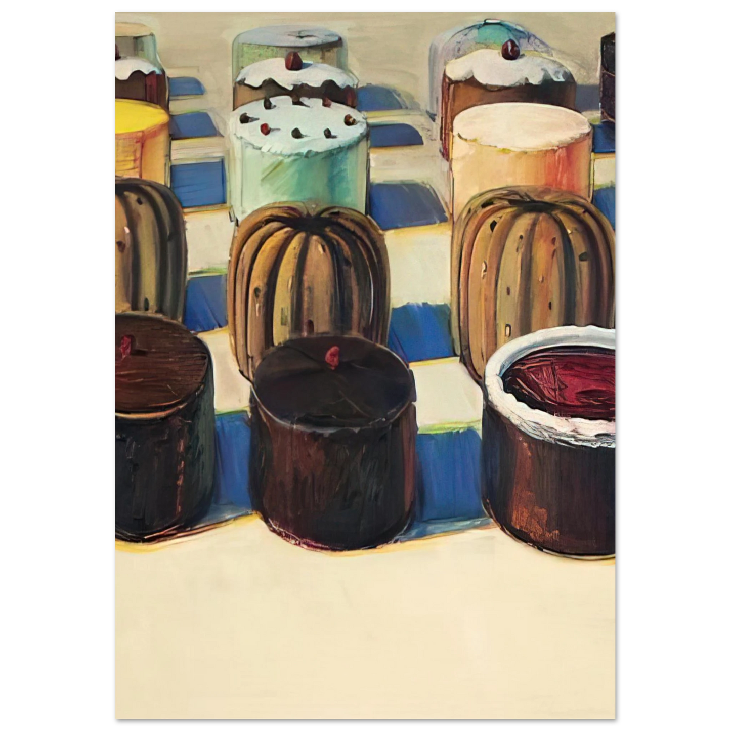 Wayne Thiebaud - Various Cakes - 1981 Wall Art - 30x40 cm / 12x16 inches - Premium Wooden Framed Poster With Fine Art Paper - Wood frame
