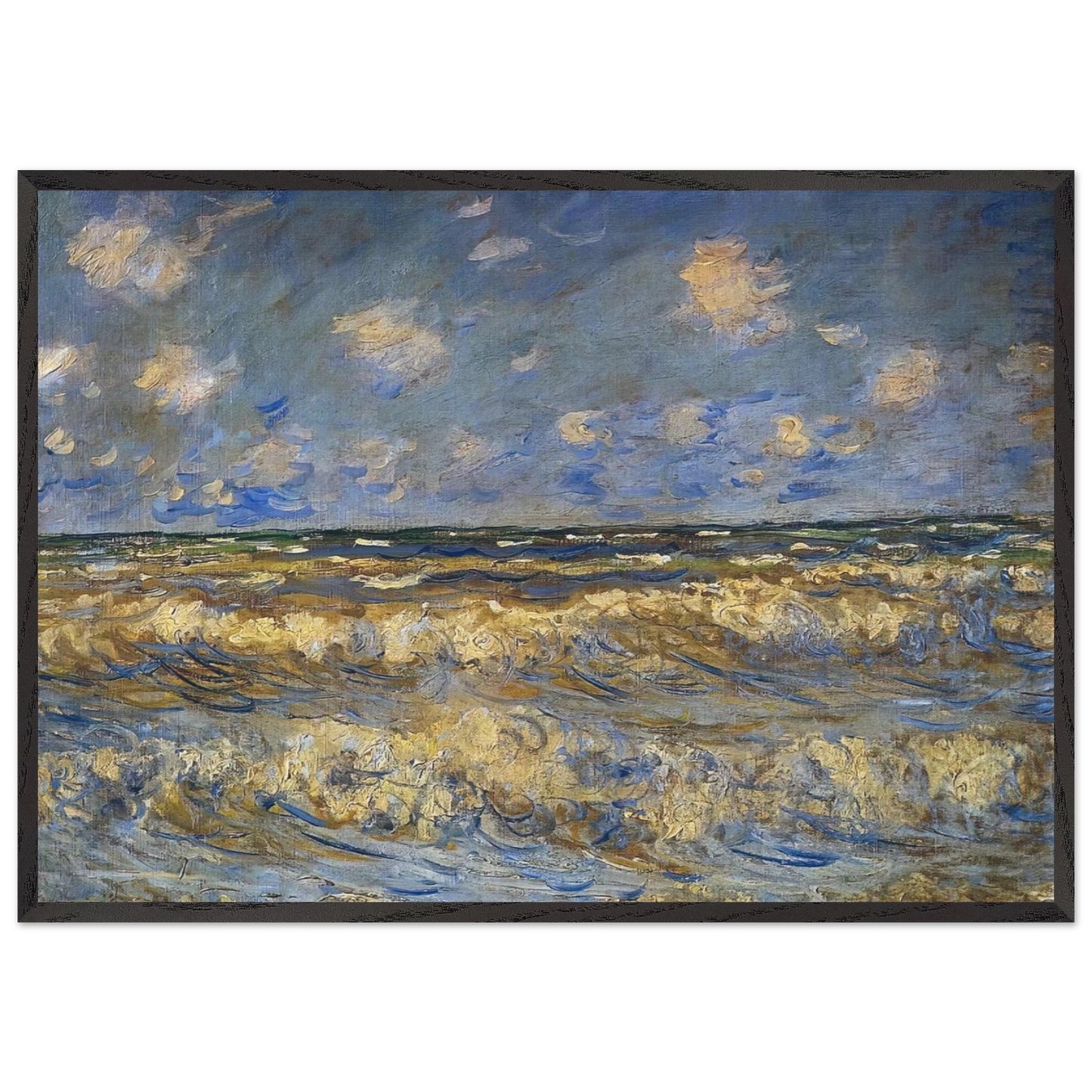 Rough Sea - claude monet 70x100 cm / 28x40 inches Framed Art Print – Black Wooden Frame