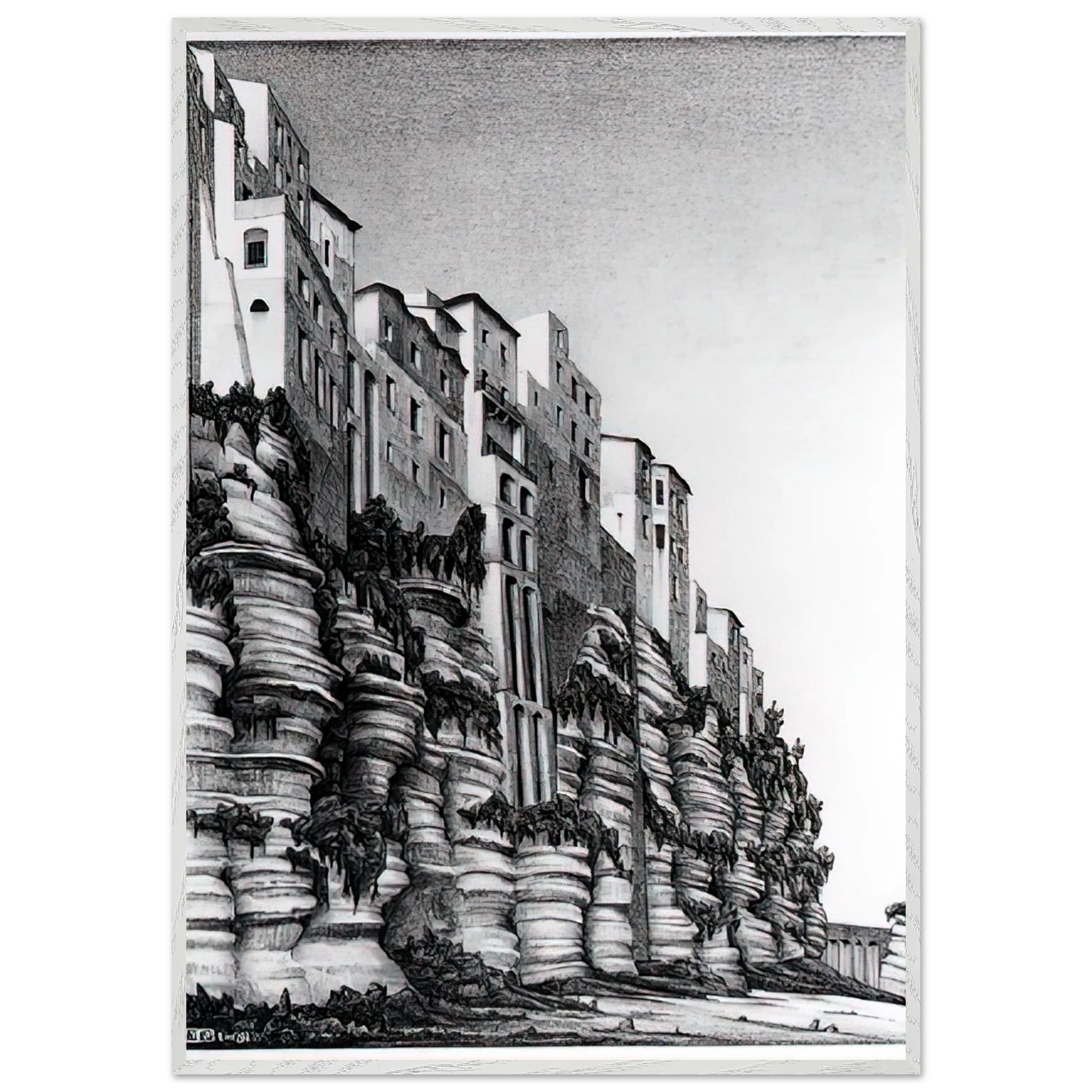 MC Escher - TROPEA CALABRIA Wall art - 15x20 cm / 6x8 inches - Premium Wooden Framed Poster With Fine Art Paper-canvas - Black frame