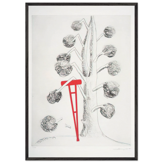 TREE WITH RED CRUTCH 1998 - Louise Bourgeois 70x100 cm / 28x40 inches Framed Art Print – Black Wooden Frame