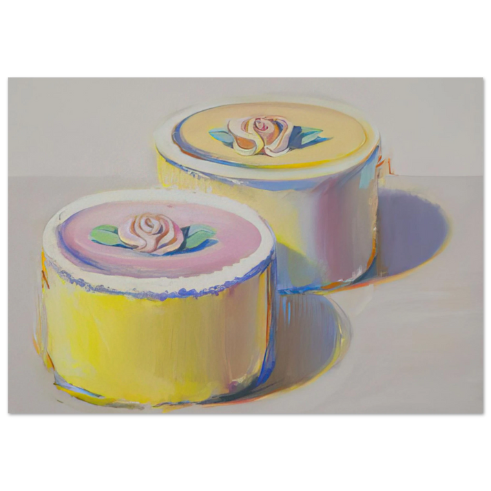 Wayne Thiebaud - Rosebud Cakes - 1995 Wall Art - 30x40 cm / 12x16 inches - Premium Wooden Framed Poster With Fine Art Paper - White frame