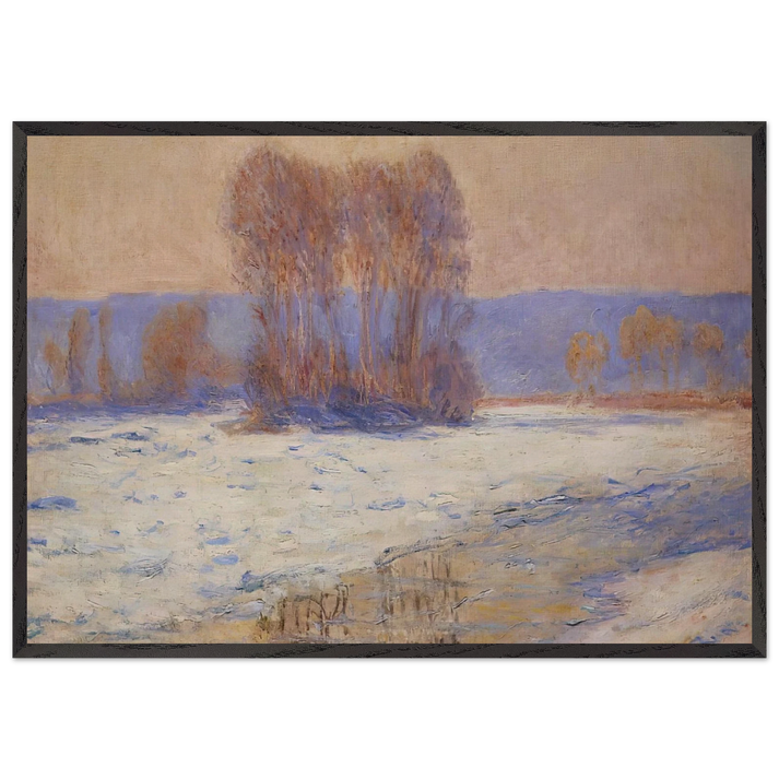 The Seine at Bennecourt Winter - claude monet 70x100 cm / 28x40 inches Framed Art Print – Black Wooden Frame