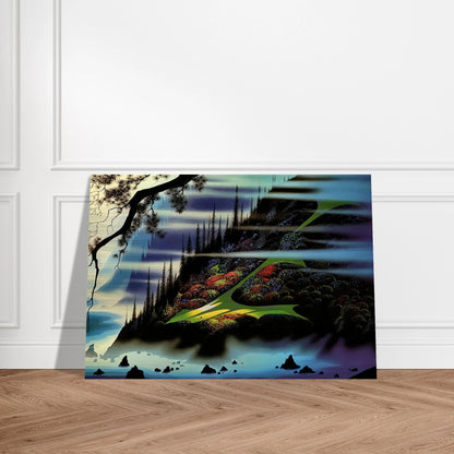 Pasture Through the Fog - Eyvind Earle Brushed Aluminum Print - 70x100 cm / 28x40 inches | Eyvind Earle Aluminum Print | Eyvind Earle Prints