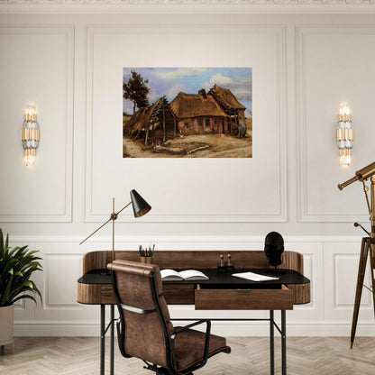 Cottage with Decrepit Barn and Stooping Woman - Vincent van Gogh Brushed Aluminum Print - 70x100 cm / 28x40 inches | Vincent van Gogh Aluminum Print | Vincent van Gogh Prints
