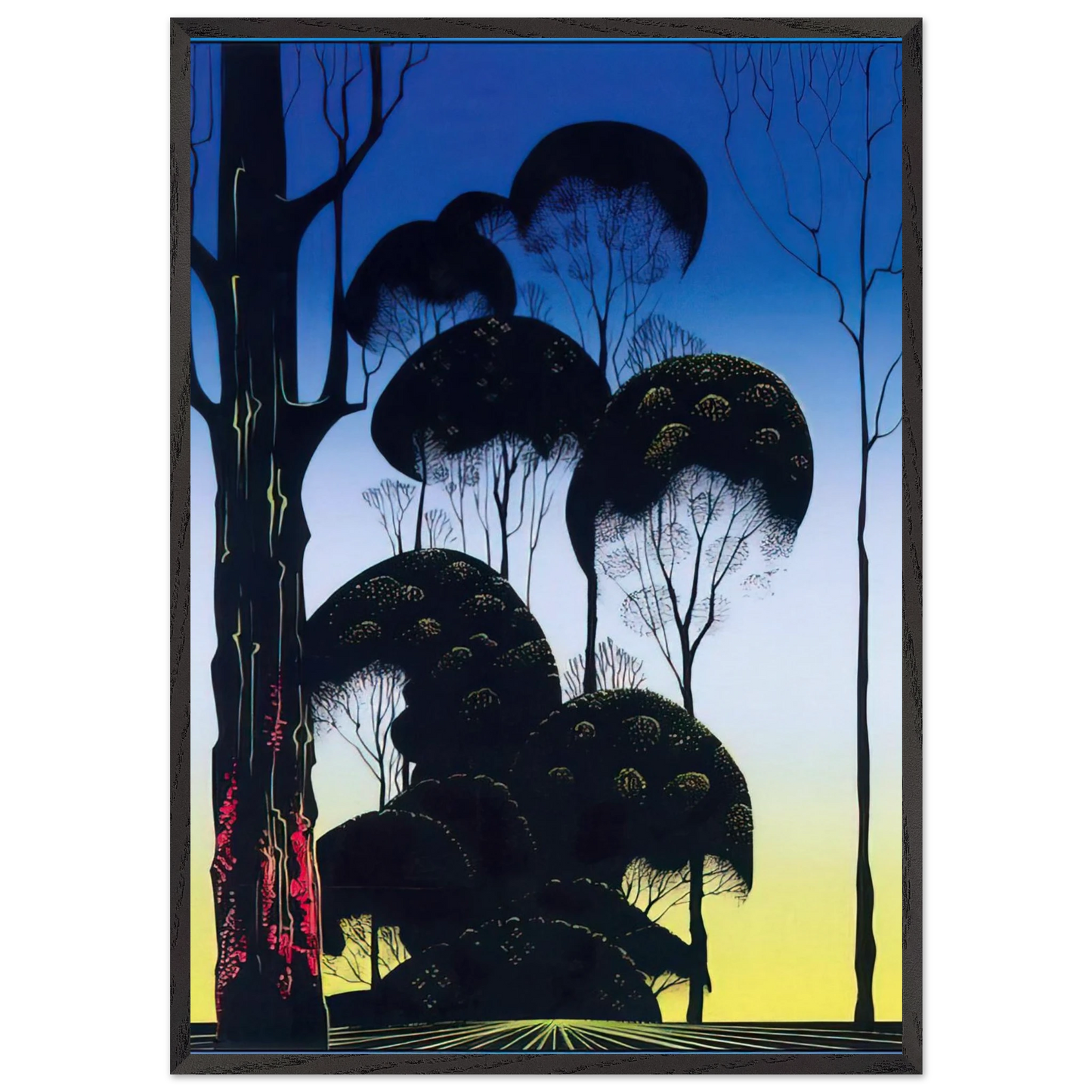 Sunrise N1 - Eyvind Earle 70x100 cm / 28x40 inches Framed Art Print – Black Wooden Frame